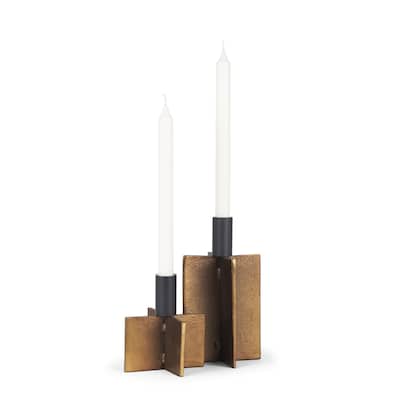 Pia Antiqued Gold w/ Black Metal Taper Candleholder (Set of 2)