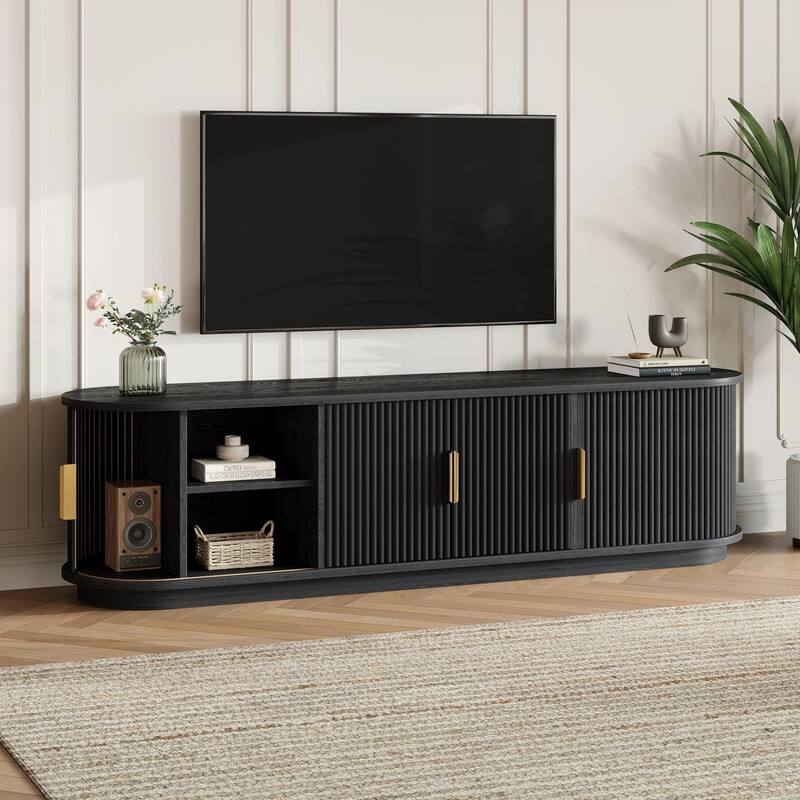 Farmhouse Wooden TV Stand up to 75" with Sliding Door and Adjustable Shelves for Modern Home Entertainment