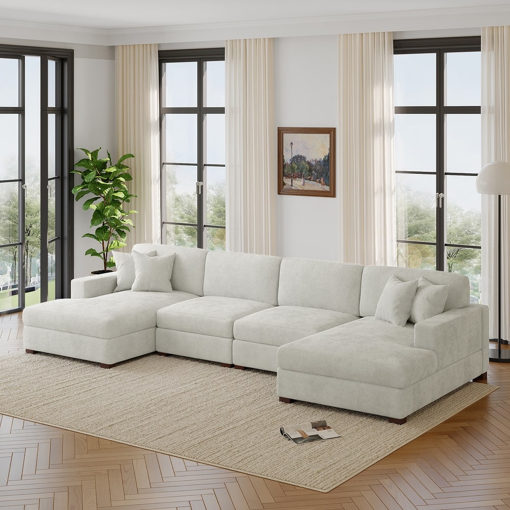 Modern Upholstered Chenille Modular Sectional Sofa with 2 Chaise