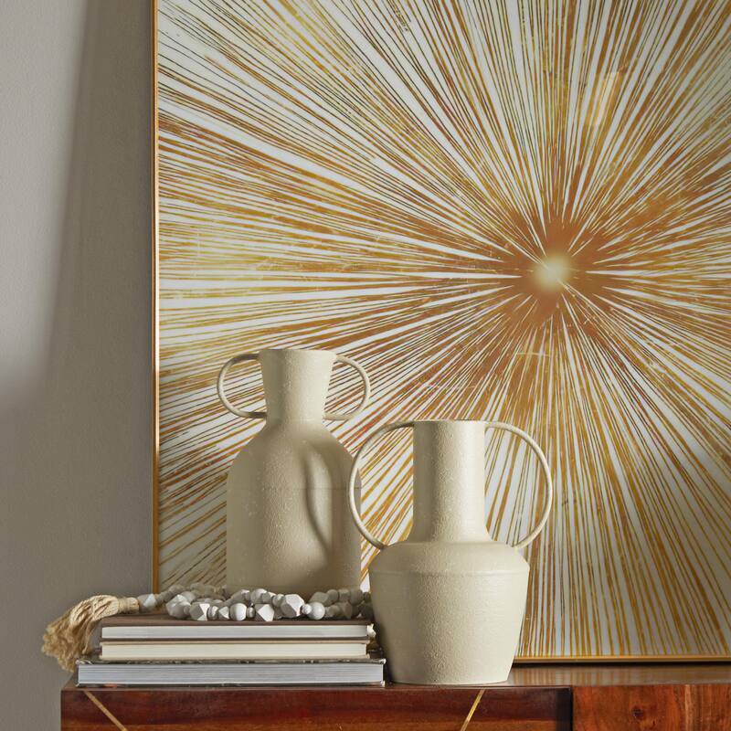 Beige Metal Decorative Vase with Handles (Set of 2) - Beige