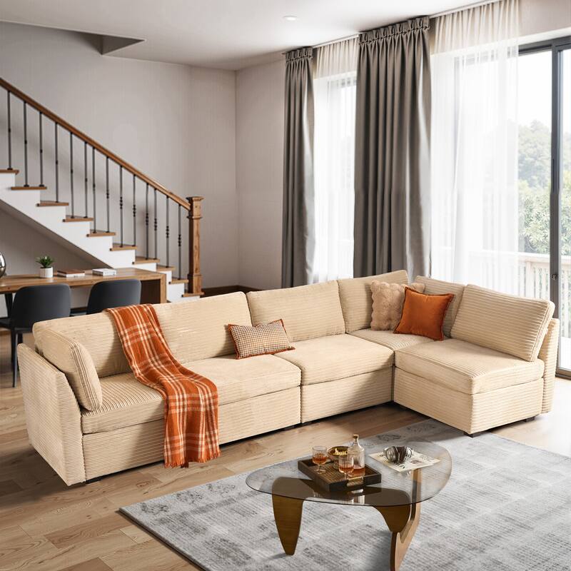 HOOOWOOO Modern Upholstery Fabric Sectional Sofa - Beige