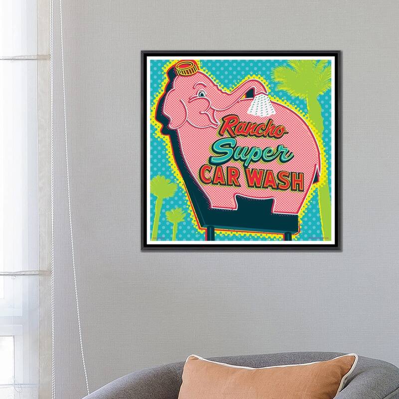 iCanvas "Elephant Car Wash Rancho" by Jim Zahniser Framed