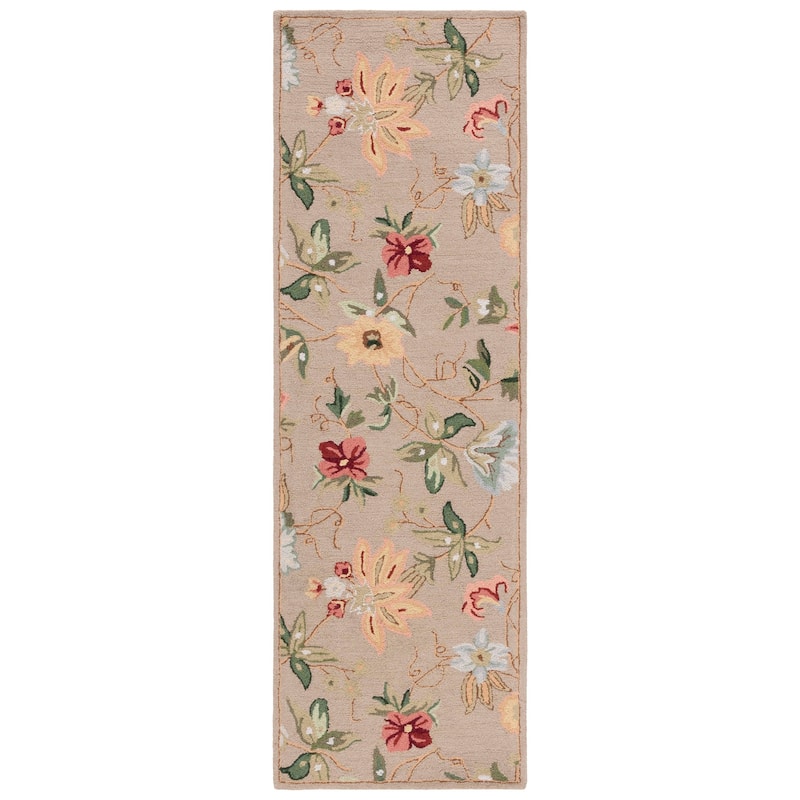 SAFAVIEH Handmade Chelsea Rubi French Country Floral Wool Rug - 2'6" x 10' Runner - Beige - Runner