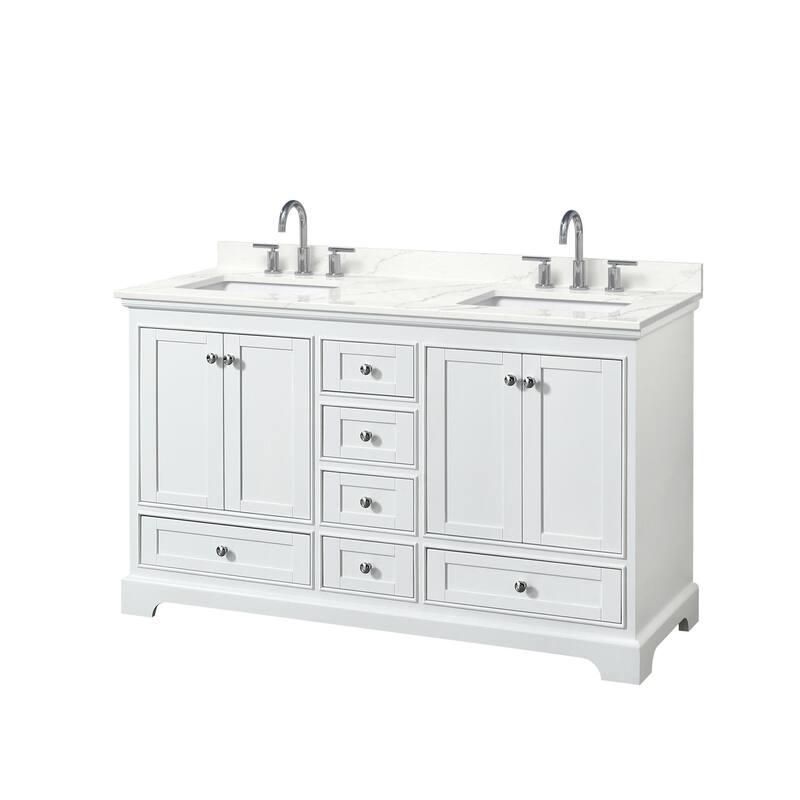 Wyndham Collection WCS202060D-QTZ-US3MXX Deborah 60" Free Standing - White / Giotto Quartz Top / Polished Chrome