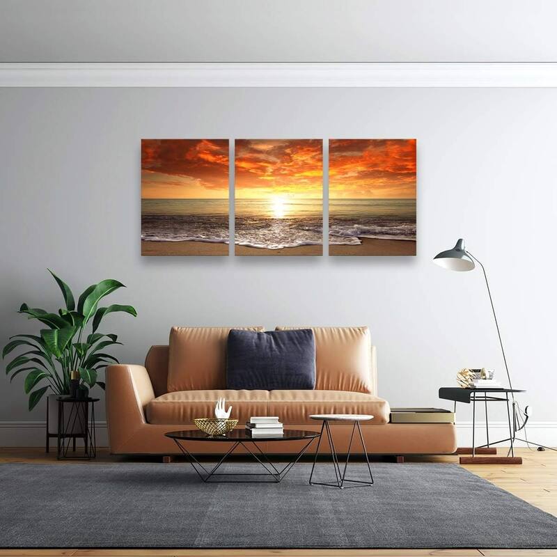 3 pieces Canvas Prints Wall Art Sunset Ocean Beach Pictures - 24 x 32