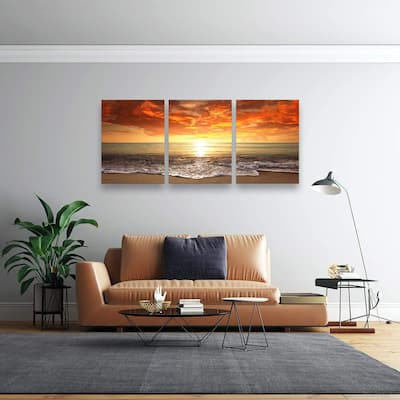 3 pieces Canvas Prints Wall Art Sunset Ocean Beach Pictures
