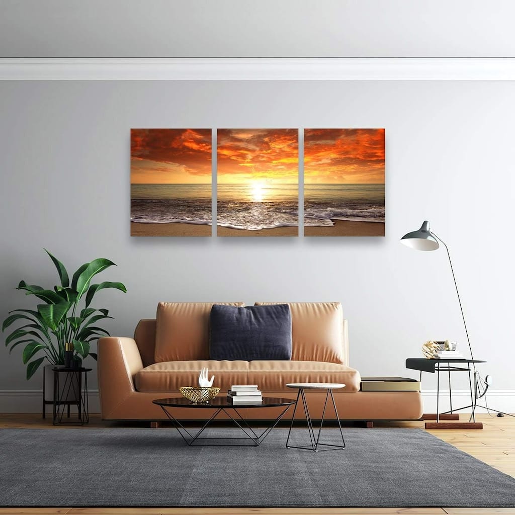 3 pieces Canvas Prints Wall Art Sunset Ocean Beach Pictures