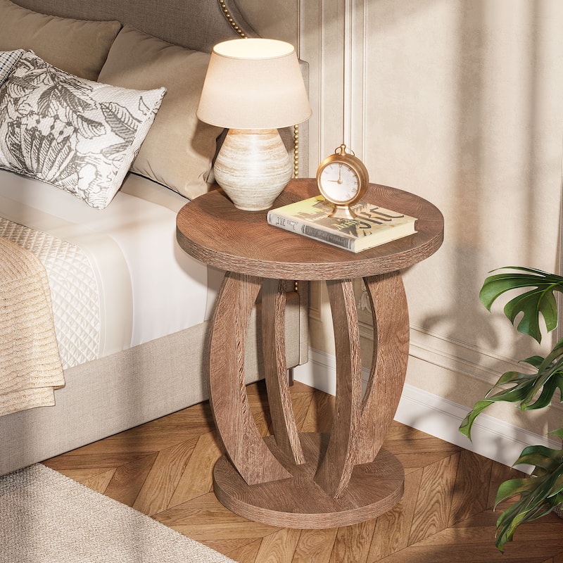 Round Nightstand with Storage Large Bedside Table for Bedroom