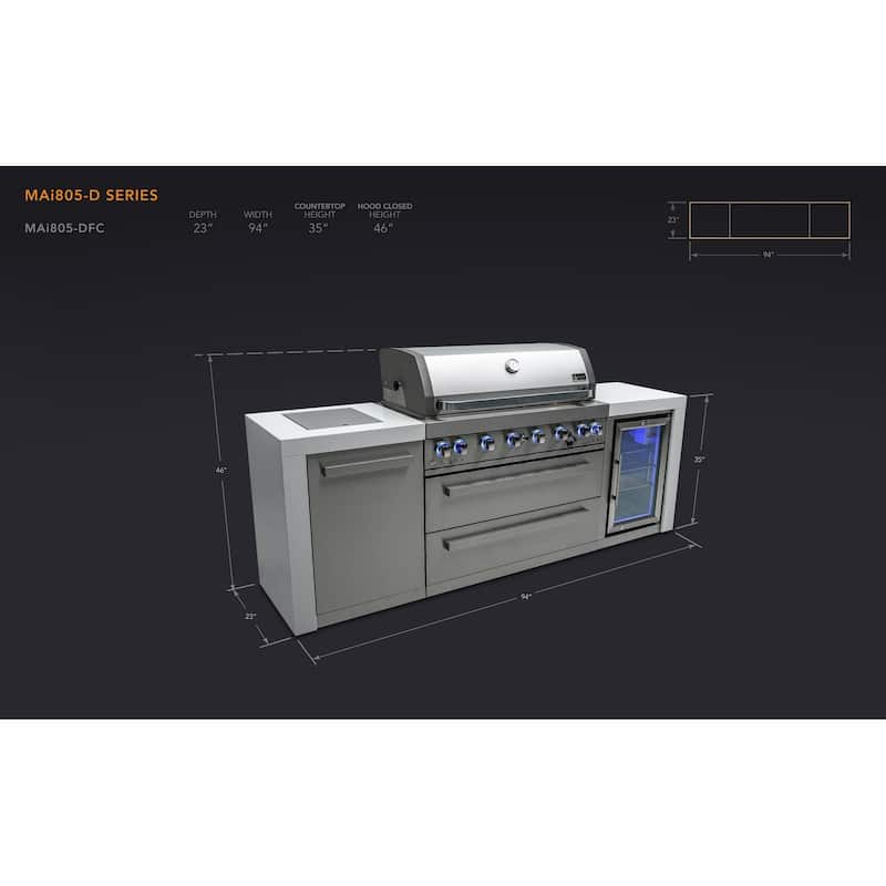 Mont Alpi MAi805-DFC 44-inch 6-Burner Deluxe Stainless Steel Outdoor Kitchen Island Grill + Fridge Cabinet + Granite Countertops
