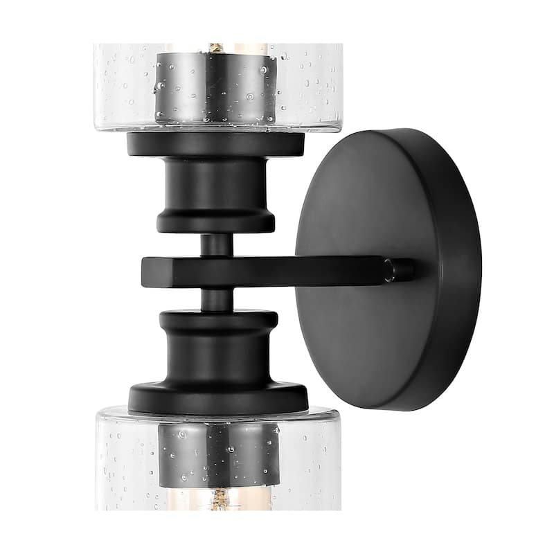 Jules Edison 16.5" Cylinder 2-Light Iron/Seeded Glass Farmhouse Contemporary LED Wall Sconce, Black by JONATHAN Y - One