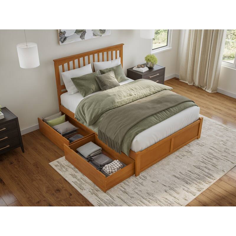 Mission Platform Bed with Footboard and Storage Drawers