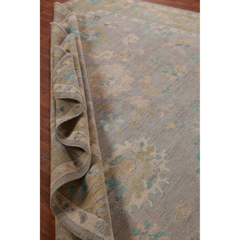 Hand Knotted Oriental 100% Wool Carpet Transitional All-Over Greys & Charcoal Oushak Area Rug - 11' 11'' X 9' 2''