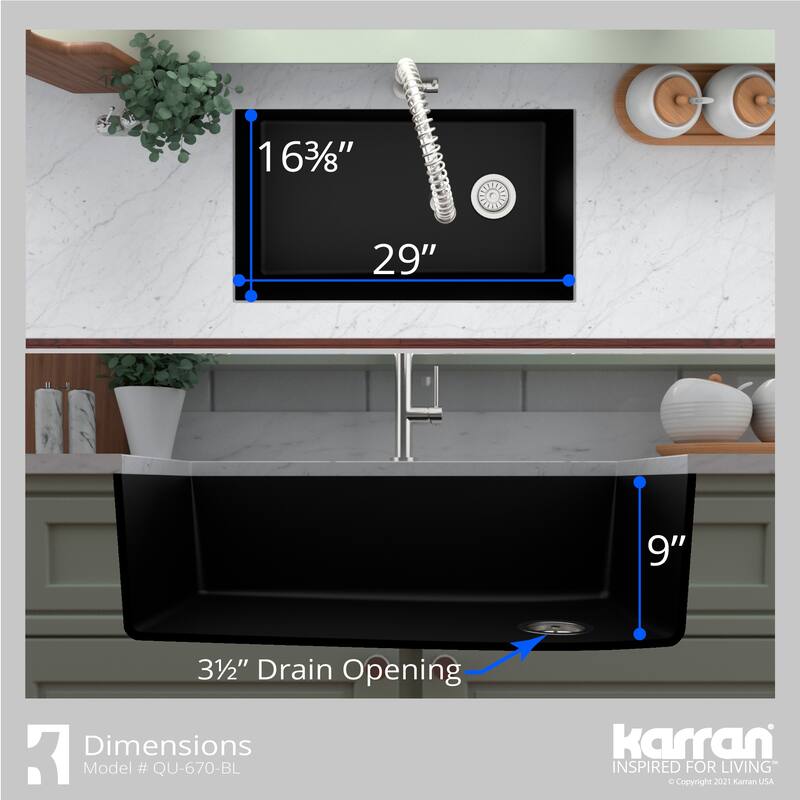 Karran Undermount Quartz 32 in. Single Bowl Kitchen Sink Kit