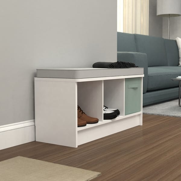 slide 2 of 23, Porch & Den Southbrook 3-cube Storage Bench w/ Grey Cushion