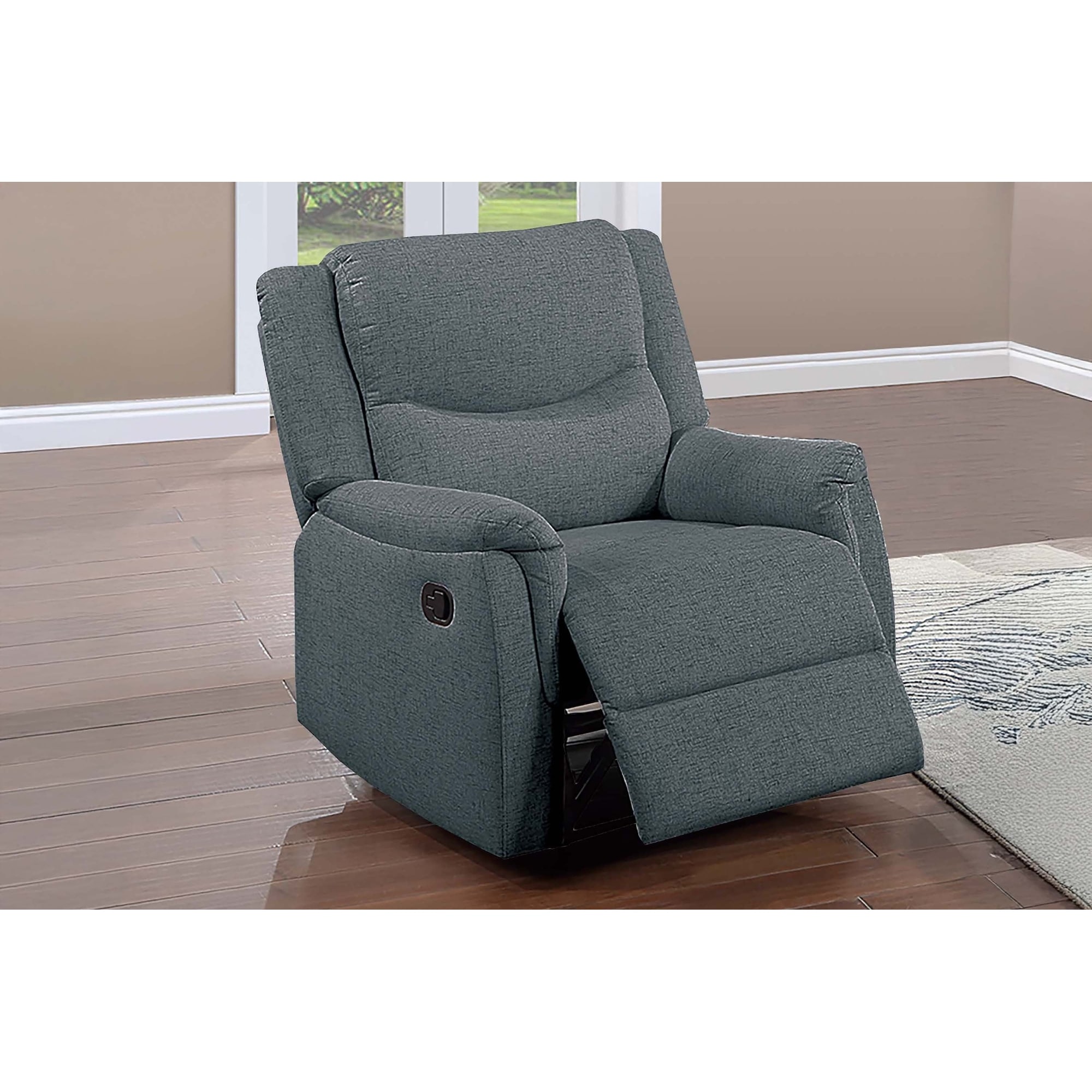 1pc Tufted Manual Recliner Burlap Upholstered Dark Gray Finish