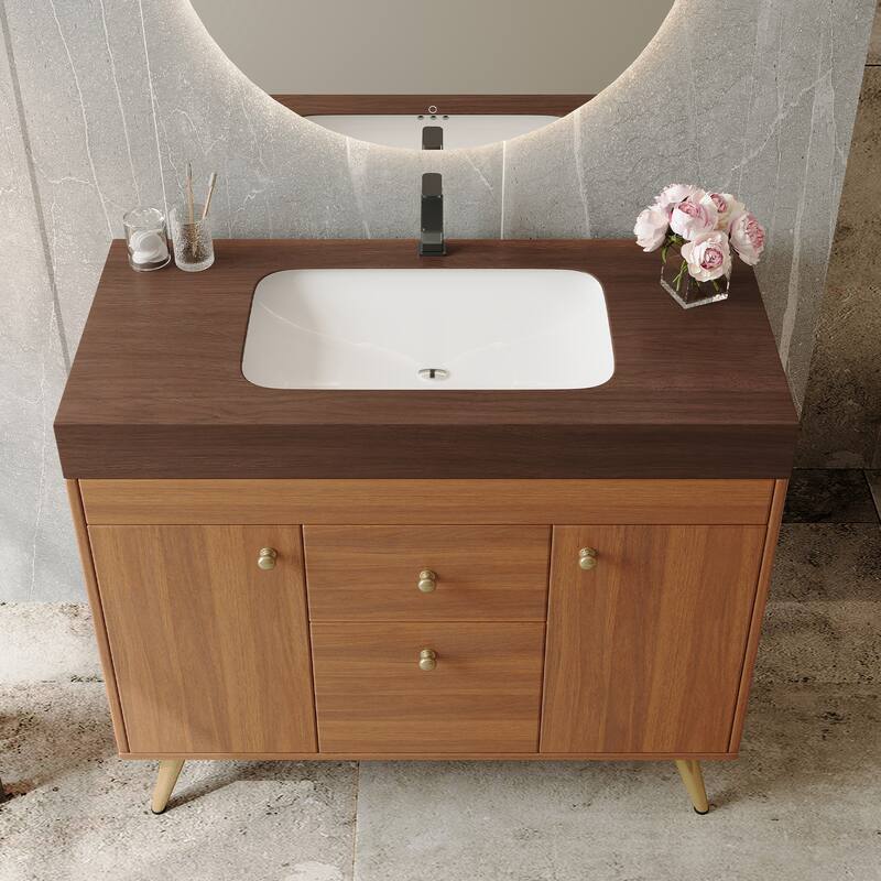 36" Modern Freestanding Bathroom Vanity with Sintered Stone Top & Ceramic Sink, Smart Storage Design & Drawers