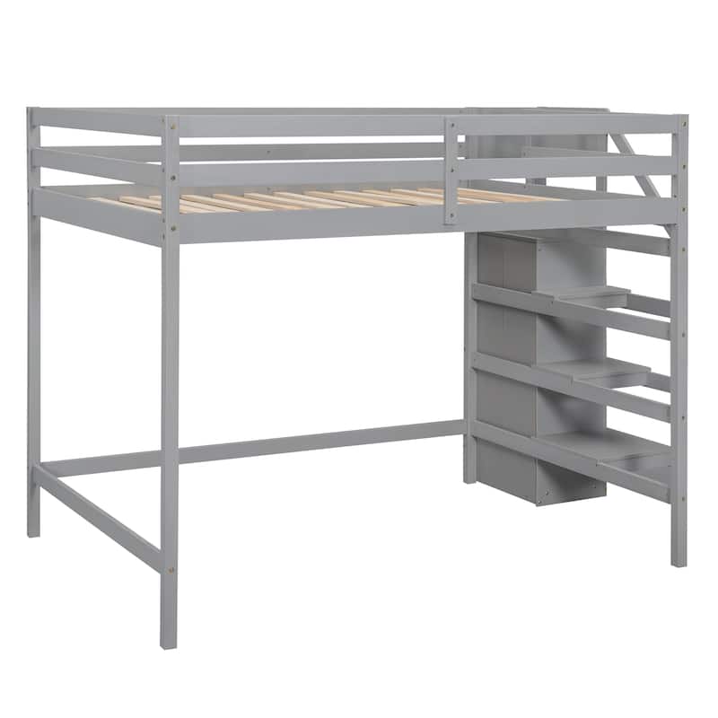 Space-Saving Full Loft Bed with Built-In Storage and Stairs, Ideal for Bedrooms