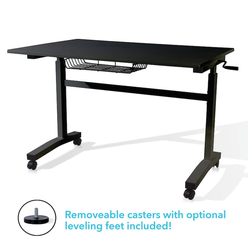 Sit Stand Desk with Casters (Height Adjustable) and Side Crank