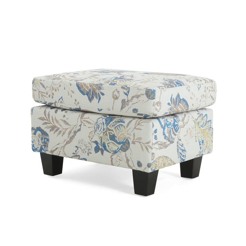 Two-Tone Beige & Blue Upholstered Ottoman - Contrast Home Accent