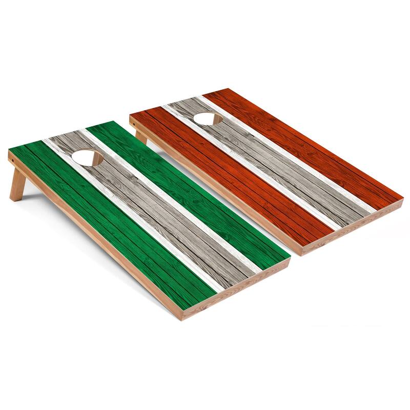 Kelly and Orange Striped Outdoor Cornhole Set - Premium 2x4 - Include Hole Lights