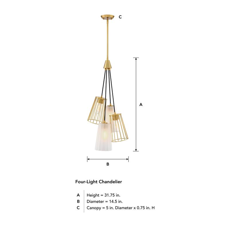 Liana 4-Light Brushed Gold Glam Statement Chandelier for Foyers and Entryways - 14.5