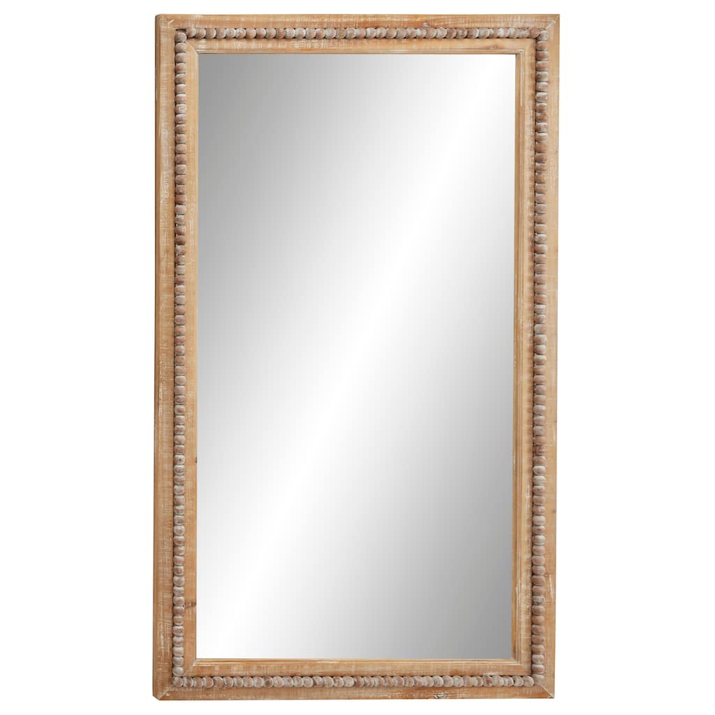 Wood Distressed Wall Mirror with Beaded Detailing - Light Brown or Brown - Roche River Decor
