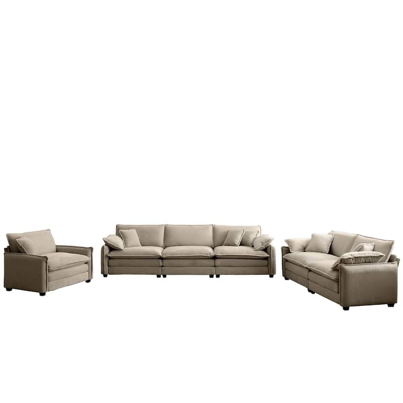Roomfitters 3-Piece Modular Corduroy Sectional Sofa, Oversized 6-Seat Set with Memory Foam