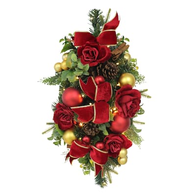 Puleo International 28" Artificial Pre-Lit Adorned Banister Swag Battery-Operated