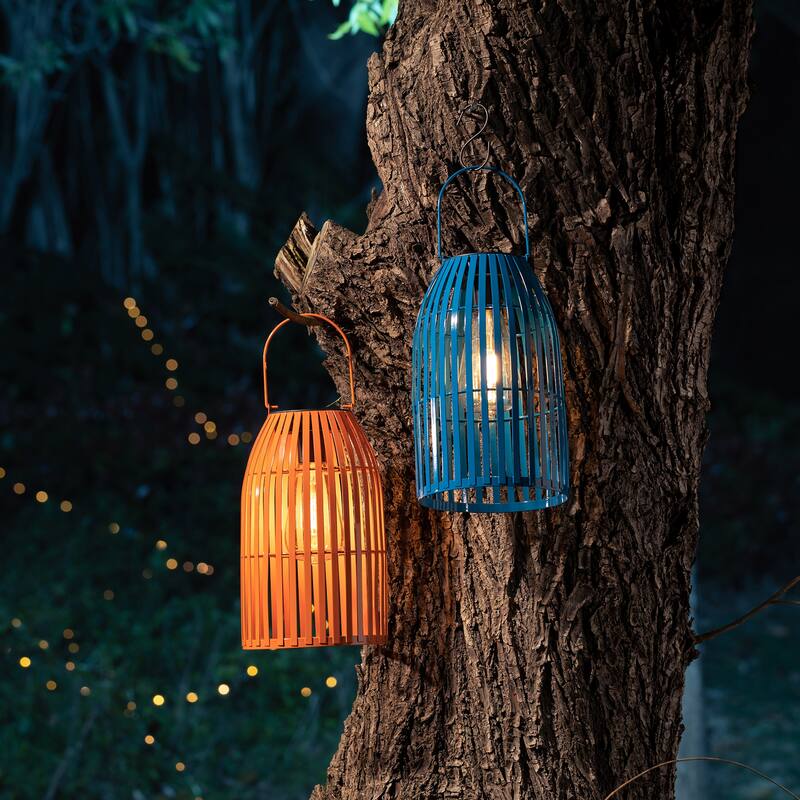 Glitzhome 9.75"H Metal Woven Solar Powered Outdoor Hanging Lantern