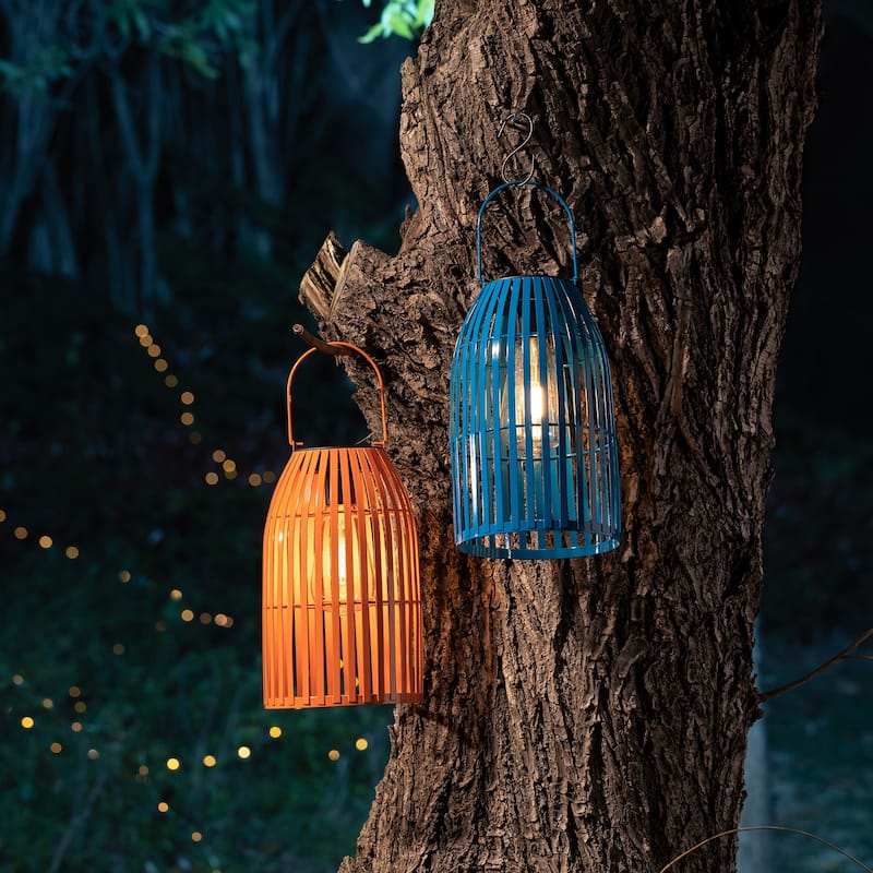 Glitzhome Set of 2 Metal Solar Powered Outdoor Hanging Lantern