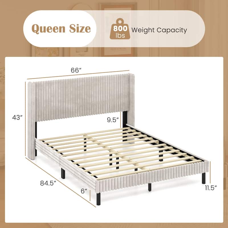 Costway Queen Size Velvet Bed Frame Upholstered Platform Bed with