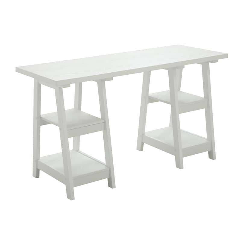 Contemporary Double Trestle Desk with Shelves - Home Office Workstation, 54" Wide