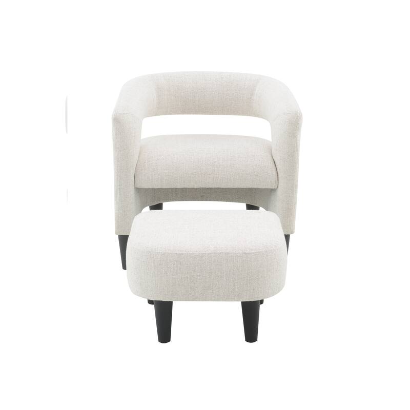 Modern Beige Accent Barrel Chair with Ottoman