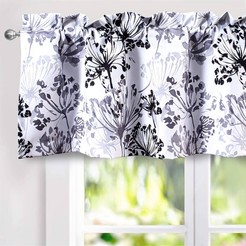 DriftAway Acacia Floral Blossom Watercolor Printed 100 Percent Blackout Thermal Insulated Window Curtain Valance - 52"widthx18"length - Gray