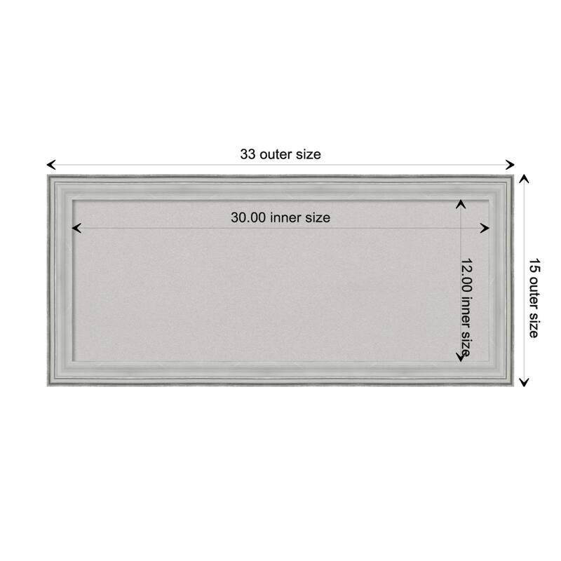 Bel Volto Silver Wood Framed Grey Corkboard Bulletin Board - Board Size 30x12