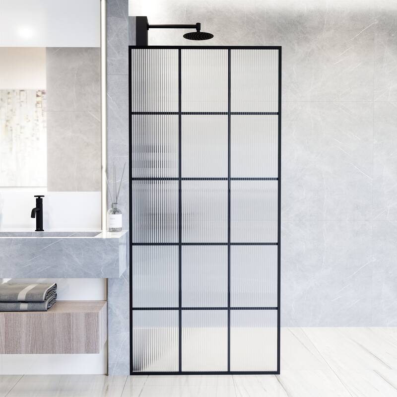 VIGO Mosaic 34" W x 74" H Framed Fixed Shower Screen in Matte Black