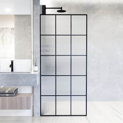 VIGO Mosaic 34" W x 74" H Framed Fixed Shower Screen in Matte Black