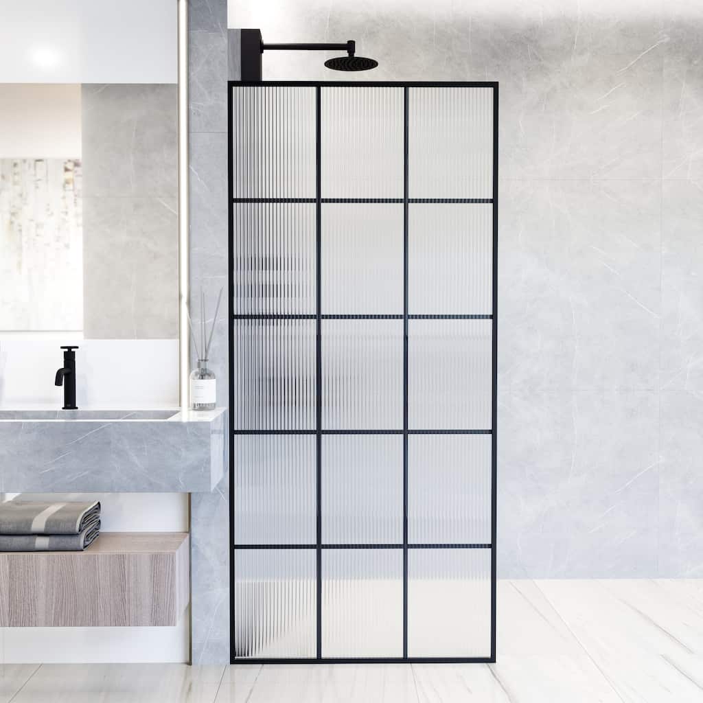 VIGO Mosaic 34" W x 74" H Framed Fixed Shower Screen in Matte Black
