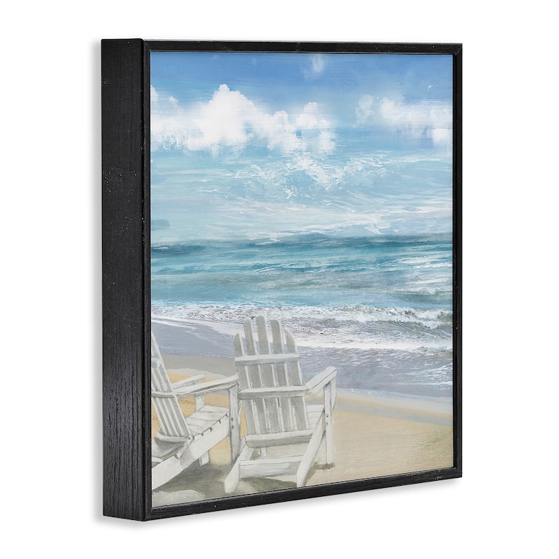 Stupell White Adirondack Chairs on the Beach Painting Framed Art, 12 x 1.5 x 12, Proudly Made in USA - Multi-color