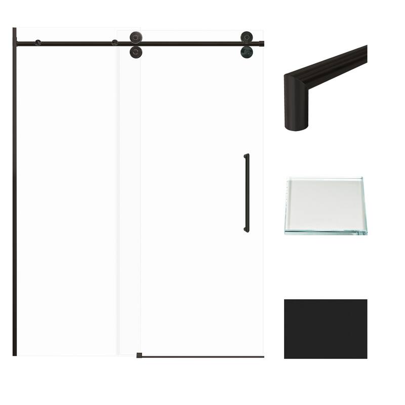 Teegan 59 in. W x 80 in. H Sliding Semi Frameless Shower Door with Fixed Panel with Clear Glass - 56.5-59-in W x 80-in H - Matte Black