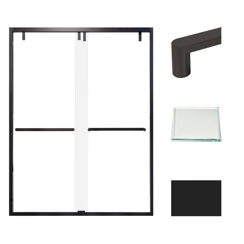 Transolid EBPT608010L-R 80" High x 60" Wide Bypass Frameless Shower - Matte Black