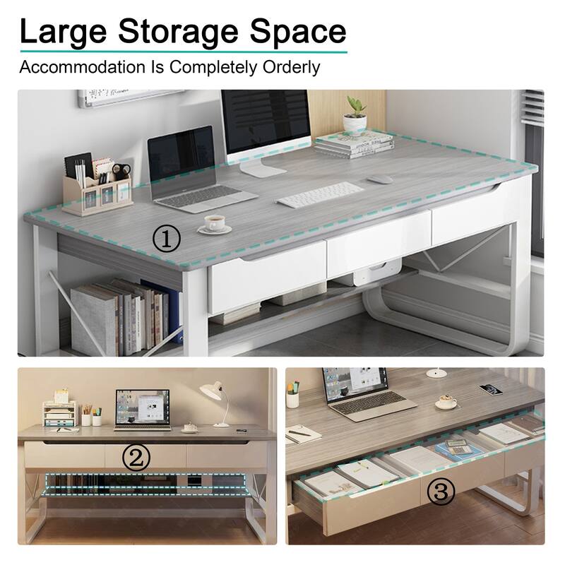 55.12" Rectangle Desk In Grey White