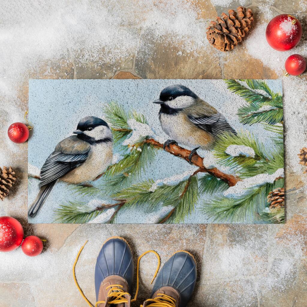 Holiday Chickadees PVC Trapper Door Mat - 28" x 16"