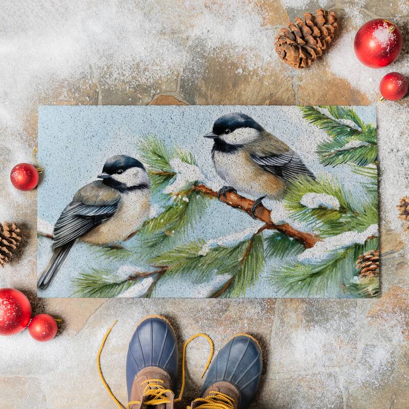Holiday Chickadees PVC Trapper Door Mat - 28" x 16"