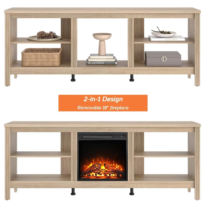 Wood Fireplace TV Stand for 75 Inch TV Entertainment Center, 70 Inch