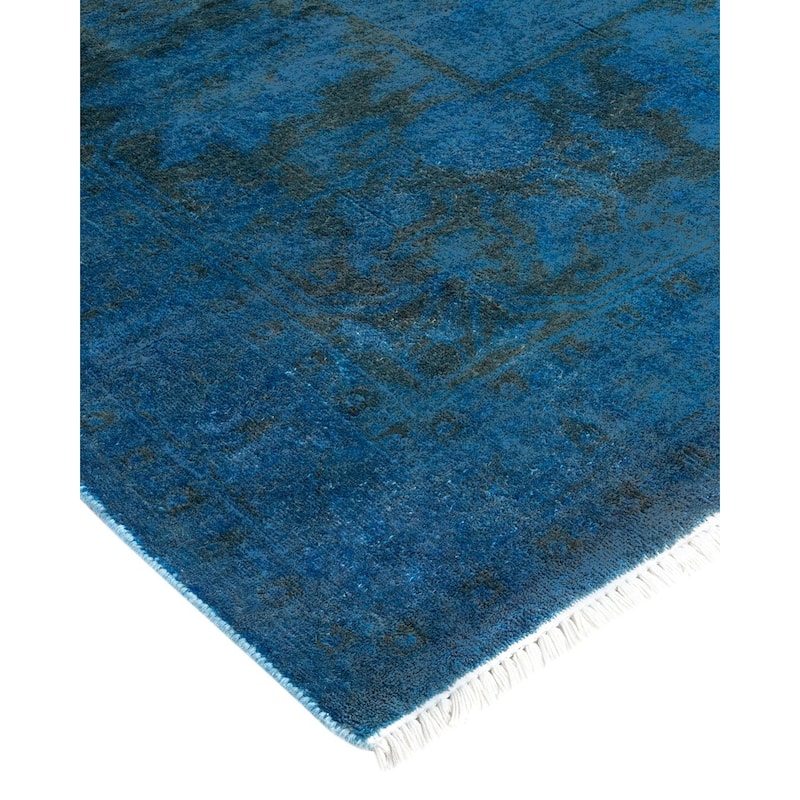 Overton Hand Knotted Wool Vintage Inspired Modern Contemporary Overdyed Blue Area Rug - 9' 2" x 12' 2"