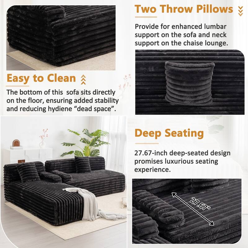 110" Cloud Sectional Sofa Free-Combined Faux Upholstered Modular Couch with Pillows for Living Room