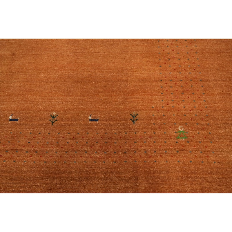 Hand Knotted Oriental 100% Wool Carpet Tribal Animal Pictorial Oranges & Rust Gabbeh Area Rug - 8' 11'' X 8' 11''