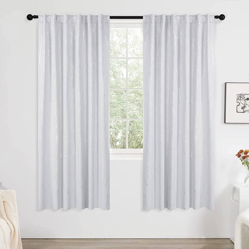 Deconovo Back Tab Silver Lines with Dots Curtain Panel Pairs(2 Panel)