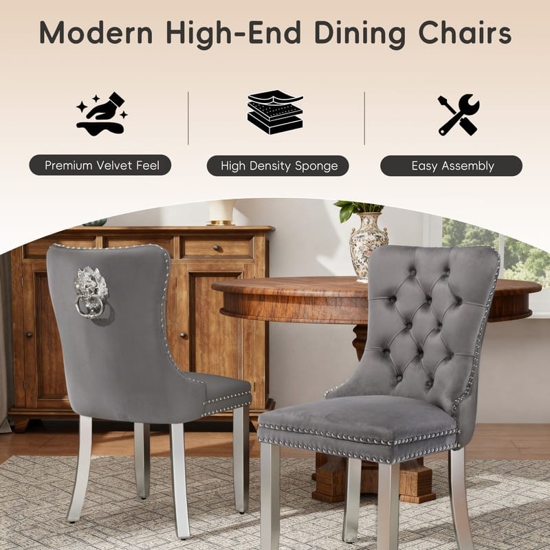 High-end Tufted Velvet Upholstered Nailhead Dining Chair Set of 4